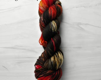 RTS Ready to Ship SS32 Squishy sock base -exact skein shown - 100g 437 yards ultra fine SW Merino Nylon 85 15  black orange brown tan