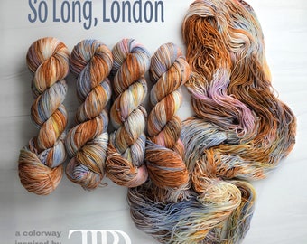 So Long London - Hand Dyed Variegated Yarn - fingering dk worsted bulky - choose your base- Taylor Swift inspired yarn brown pink blue TTPD