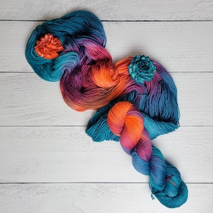 Fire Blooms - Hand Dyed Variegated Yarn - fingering to worsted weight choose your base - orange burgundy teal blue navy