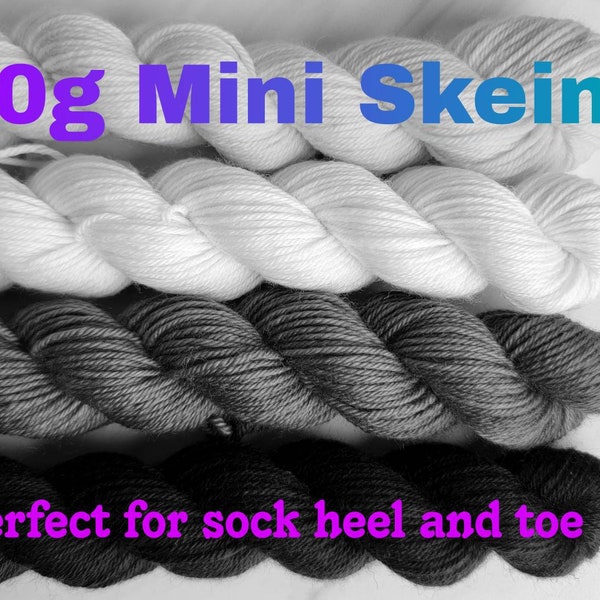 Mini 20g Tonal Solid yarn hand dyed - choose your color - fingering sock weight 93 yards each perfect for her and toe match to any yarn