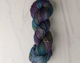 RTS Ready to Ship  sport5 -exact skein shown - 100g 328 yards ultra fine SW Merino - gray rainbow black magic