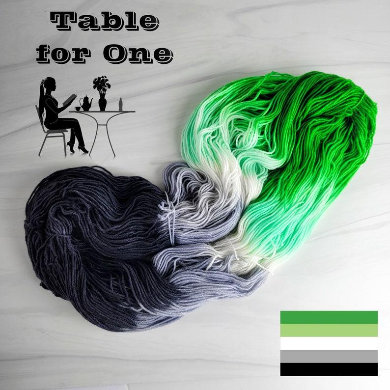 Table for One aromantic Flag Hand Dyed Variegated Yarn lace fingering dk worsted aran bulky weight choose your base black white green image 1