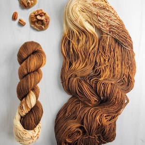 Praline - Hand Dyed Variegated assigned color pooling Yarn - fingering to worsted weight choose your base rich warm brown with cream