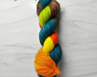 RTS Ready to Ship SS15 Squishy sock base -exact skein shown - 100g 437 yards ultra fine SW Merino Nylon 85 15 green orange yellow teal