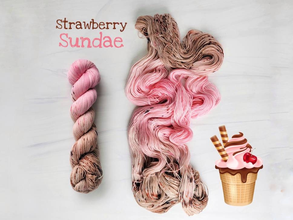 Strawberry Sundae - Hand Dyed Variegated Yarn - fingering to worsted weight choose your base - pastel pink brown speckles assigned pooling