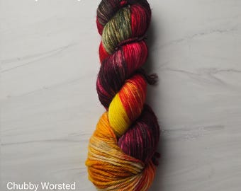 RTS Ready to Ship - CBW7 Worsted yarn base -exact skein shown - 100g 219 yards ultra fine SW Merino-  green red yellow orange brown fall