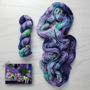 Crazy Plant Lady- Hand Dyed Deconstructed Variegated Yarn - lace fingering worsted dk or bulky yarn- speckled purple green teal pink