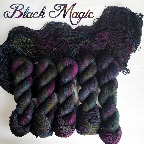 Black Magic - Hand Dyed Variegated Yarn - fingering to worsted weight choose your base