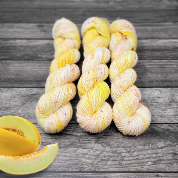 Honeydew - Hand Dyed speckled Yarn - lace fingering worsted dk or bulky yarn- yellow spring colors white orange peach speckles