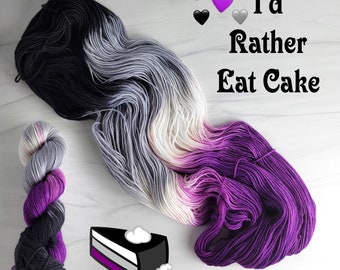 I'd Rather Eat Cake- asexual Flag - Hand Dyed Variegated Yarn - lace fingering dk worsted aran bulky weight - choose your base black purple