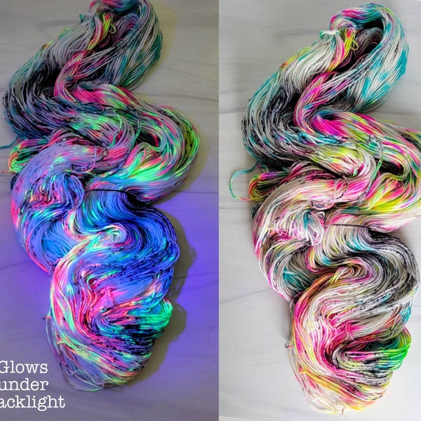 Pepper Unicorns -  Hand Dyed Deconstructed Variegated Yarn - lace fingering worsted dk or bulky yarn- white with drizzled pink yellow blue