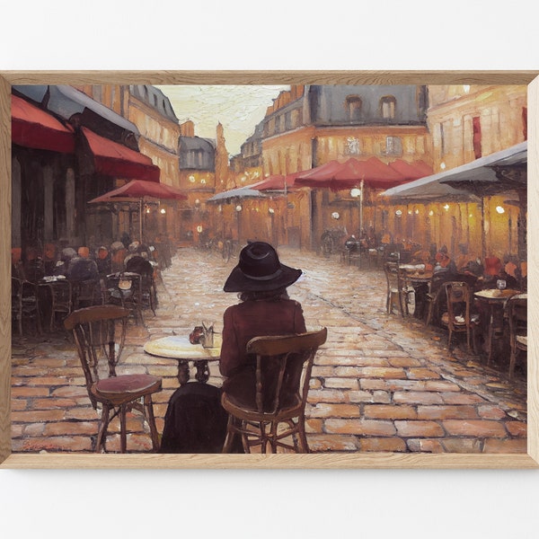 Printable Vintage Gallery Art | Paris France Parisian Streets City Cafe Woman Streets Moody French Architecture Muted Classic Artwork