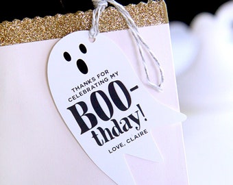 Ghost favor tags - Pink Halloween BOO-thday - Holographic - BOO is two - Costume party decor - Girlie Halloween - Customizable