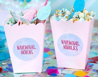 Round sticker labels - Party Like a Narwhal - Party animals labels - Food labels - Birthday party - Watercolor waves - Customizable