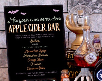 Panneau Apple Cider Bar - Station de boissons de fête d’Halloween - Spooky Shower - Fall Drink Bar - Cockail bar - Momosa bar baby shower - Personnalisable