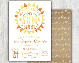 Printable You are my Sunshine invitation - Sunshine and lemonade summer birthday - First birthday - Bridal shower Baby shower - Customizable