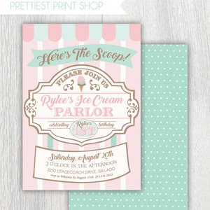 Printable ice cream parlor invitation Here's the scoop Ice cream first birthday party Ice Cream shop Sweet Shoppe Customizable image 1