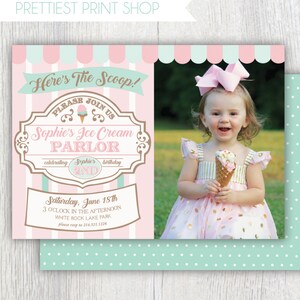 Printable ice cream parlor invitation Here's the scoop Ice cream first birthday party Ice Cream shop Sweet Shoppe Customizable image 3