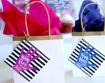High Five party favor tags - Watercolor hand - Black stripes - Fifth birthday party decor - Party tags - Thank you tag - Customizable