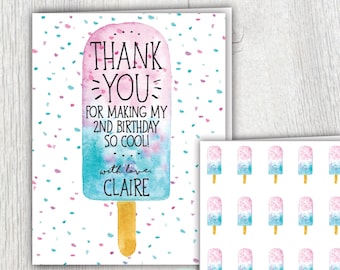 Printable Popsicle thank you cards - Two Cool birthday party - Popsicle notecards - Popsicle party - Ice cream notecards - Customizable