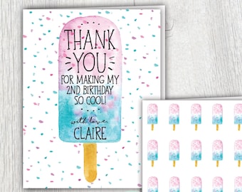 Popsicle thank you cards - Two Cool birthday party - Popsicle notecards - Popsicle party - Ice cream notecards - Customizable