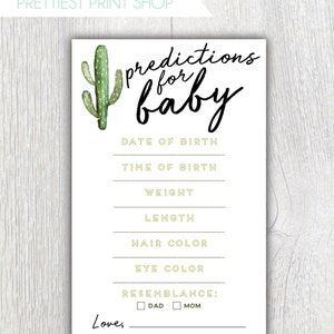 Printable baby shower game Predictions for Baby - Prediction cards - Cactus Taco Bout a Baby Cinco De Mayo Southwestern Fiesta Customizable