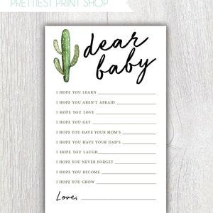 Printable baby shower game - Dear Baby - Wishes for baby - Cactus - Taco Bout a Baby Party Cinco De Mayo Southwestern Fiesta - Customizable