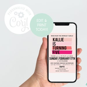 EDITABLE TEMPLATE Girl Power birthday invitation Who Run the World Girls Girl empowerment party Strong girls birthday Pink Mint image 1