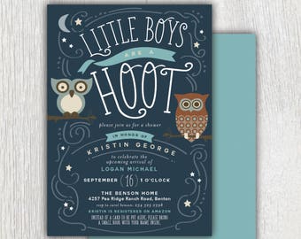 Owl Baby Shower invitation - Little boys are a hoot - Baby Boy Shower - Night theme - Owl party - Owl invitation - Customizable