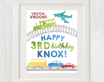 Printable transportation birthday party sign - Welcome - Planes, trains and automobiles - Boy birthday - Car birthday party - Customizable