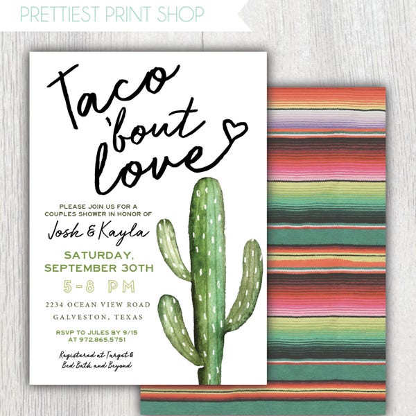 Taco Bout Love couples shower invitation - Serape and Cactus - Taco Party - Cinco De Mayo - Southwestern - Fiesta - Customizable