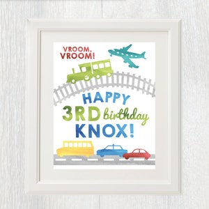 Printable transportation birthday party sign Welcome Planes, trains and automobiles Boy birthday Car birthday party Customizable image 1