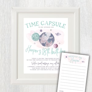 Printable Time Capsule party sign and notecards - First Trip Around the Sun Outer Space Birthday - Moon stars planets - Time capsule cards