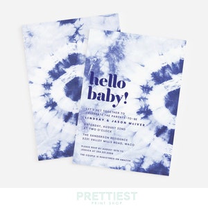 Tie Dye baby shower invitation - Hello Baby - Baby boy shower - Baby girl shower - Modern boho - Indigo Shibori - Customizable