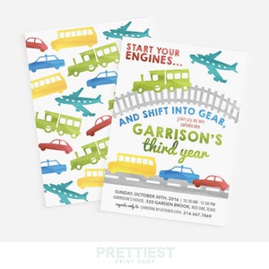 Transportation birthday invitation - Planes, trains and automobiles boy birthday invitation - Things that go party - Customizable