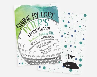 Golf birthday invitation -Top Golf party - Golf ball - Preteen Boy birthday party - Sports party - Watercolor - Customizable