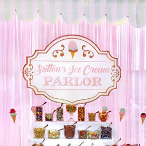 Ice cream parlor sign - Printable Backdrop - Ice Cream shop first birthday party - Sweet Shoppe - Ice cream social - Pink mint Customizable