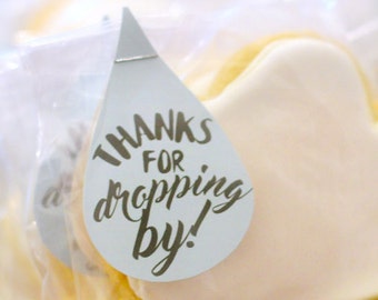 Printable 'Thanks for dropping by' raindrop favor tag and banner set - Showered with Love baby shower - Umbrella - Raindrops - Cloud shower