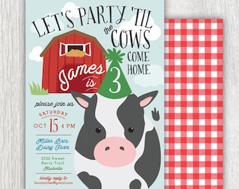 Farm birthday invitation - Party til the cows come home - Joint birthday party - First birthday - Barn invitation - Customizable