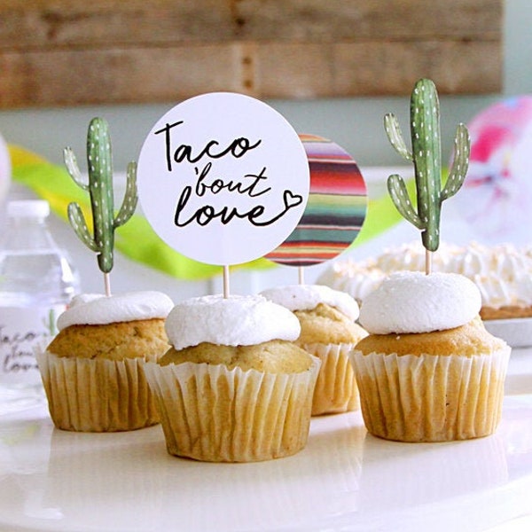 Taco Bout Love cupcake toppers - Cactus - Serape - Sud-Ouest - Taco Party - Fiesta - Décor de fête Cinco De Mayo - Personnalisable - Imprimable