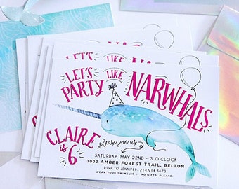 Printable Narwhal invitation - Let's Party Like Narwhals - Narwhal birthday party - Unicorn of the sea - Nautical ocean - Customizable