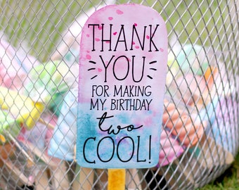 Printable Popsicle party sign - Thank you sign - Party favor sign - Two cool - Ice cream party - Summer Pool party - Customizable