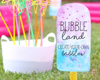 Printable popsicle signs - Bubble station sign - Two cool - Summer party - Ice cream birthday party - Shower - Popsicle party - Customizable