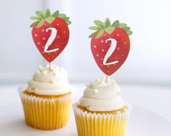 Strawberry cut out cupcake toppers - Berry sweet party - Strawberry baby shower - Strawberry birthday party - Customizable - Printable