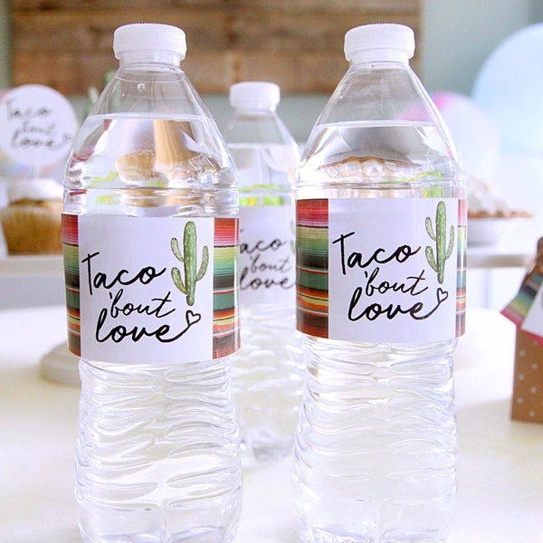 Taco Bout Love water bottle labels - Taco Bout A Baby - Fiesta party decor - Southwestern Serape - Cactus - Taco Party Shower - Customizable