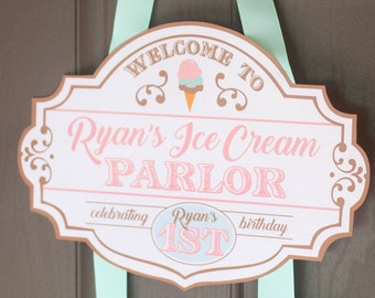 Ice cream parlor welcome sign - Ice cream first birthday party - Ice Cream shop - Sweet Shoppe - Ice cream social - Pink mint - Customizable