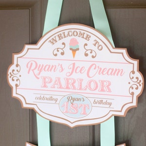 Ice cream parlor welcome sign - Ice cream first birthday party - Ice Cream shop - Sweet Shoppe - Ice cream social - Pink mint - Customizable