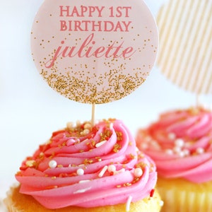Printable Cupcake Toppers Pink and Gold Glitter Party Circles Favor ...