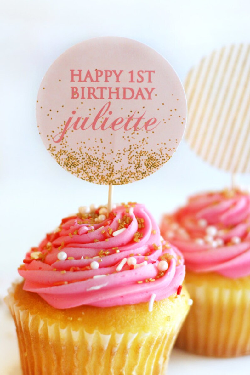 Printable cupcake toppers Pink and gold glitter party circles Favor tags Sparkle party Confetti party Girl birthday party Shower image 4
