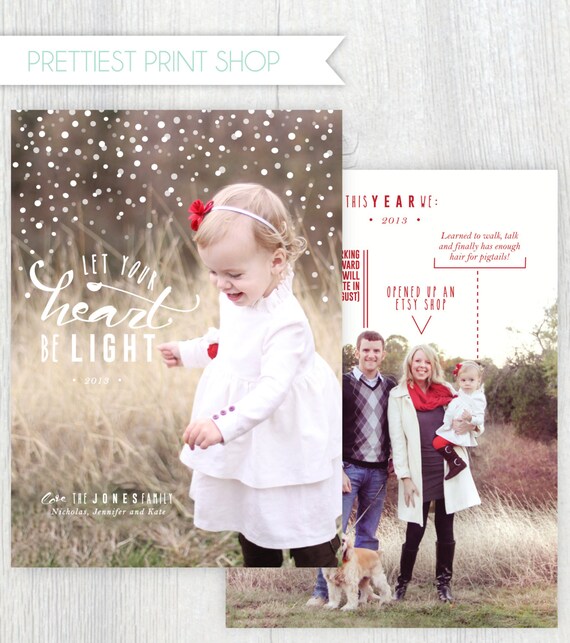 Christmas card with photos - Let your heart be light - Family facts - Falling snow - Holiday card - Family updates - Customizable Il_570xn